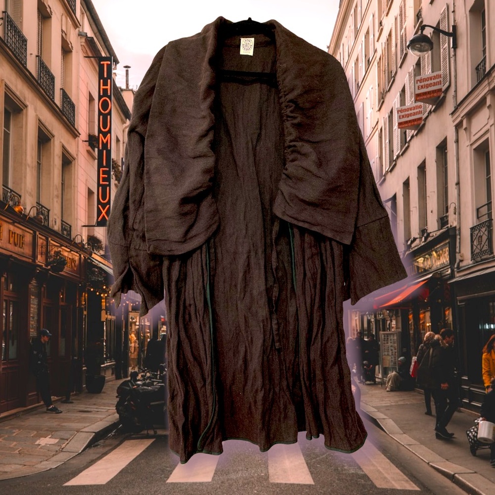 Kim Bernardin Paris maroon and black jacket shawl. Haute Parisian style